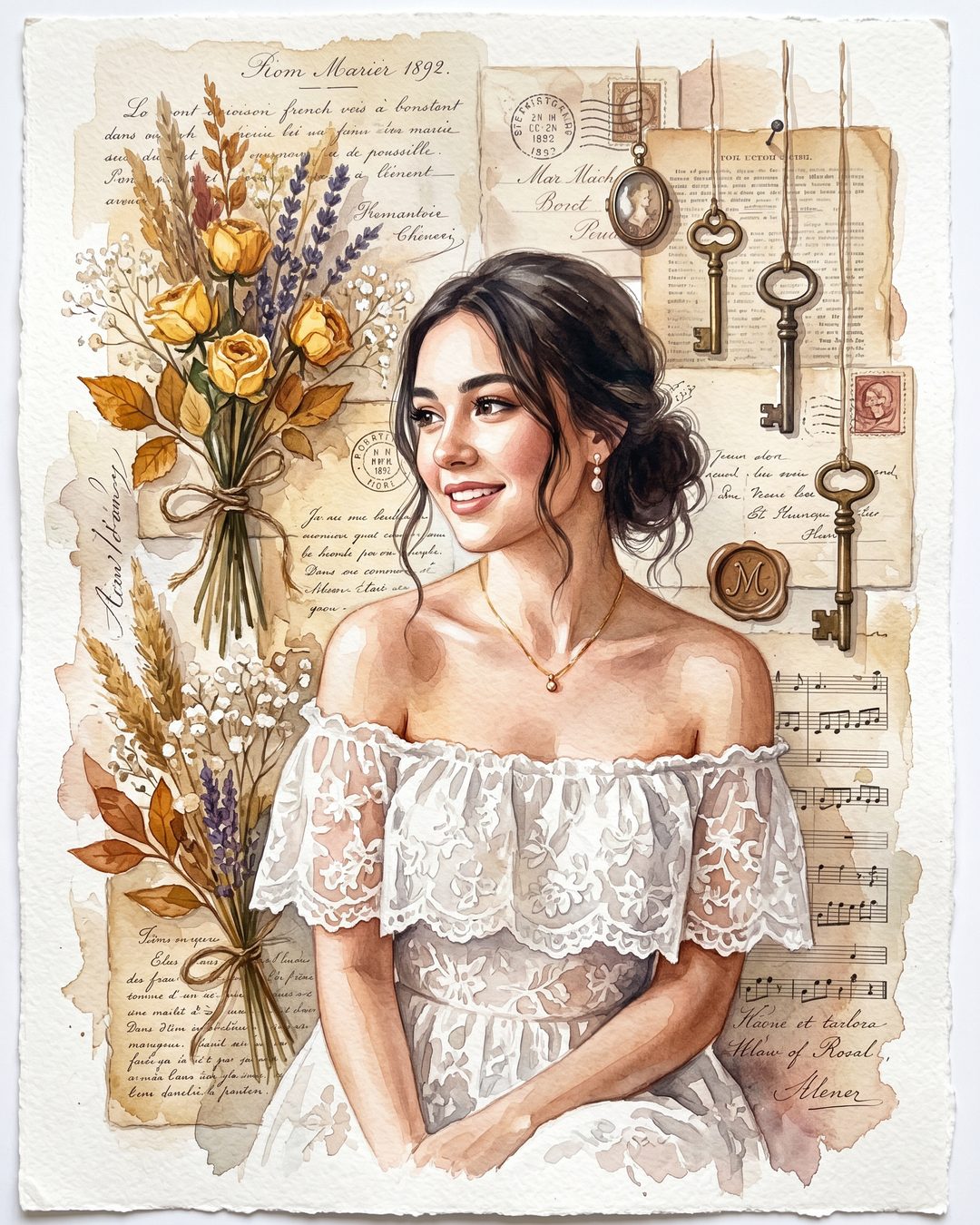 Capa ilustrativa do prompt Retrato em aquarela vintage e romântico