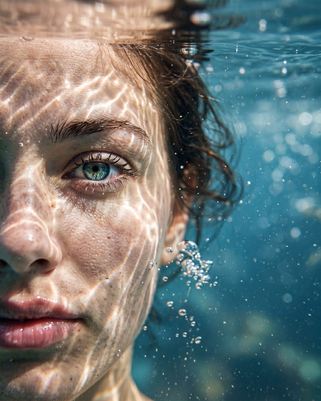 Capa ilustrativa do prompt Retrato submerso em água em macro